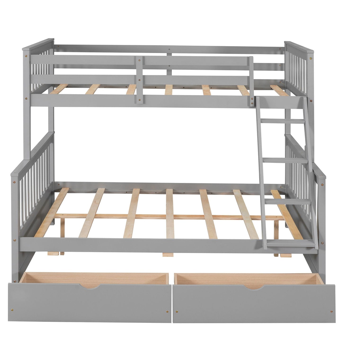 Kids Bedroom Twin Over Full Wood Bunk Bed with Ladders and Storage Drawers, Gray | Just Better Bunk Beds