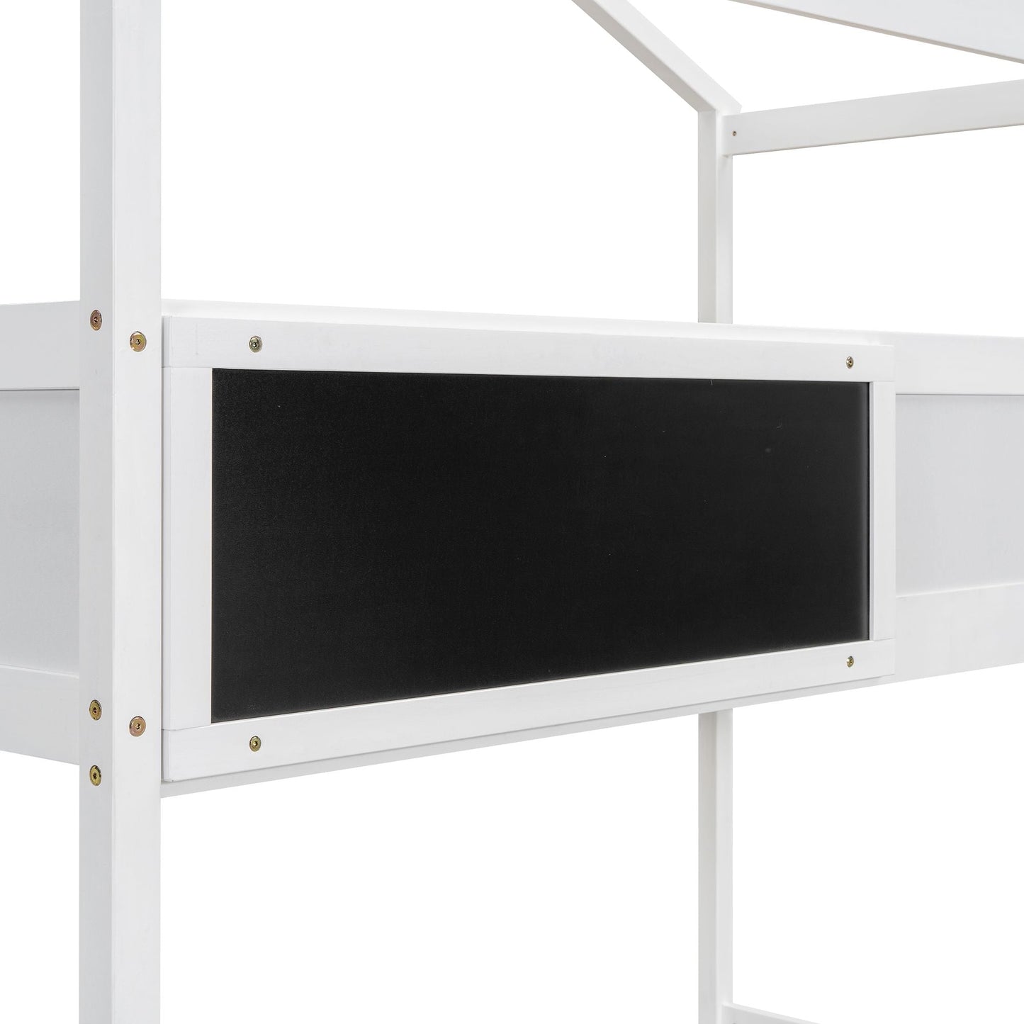 Staircase Storage Twin Over Full Wood House Bunk Bed with Blackboard, Gray and White | Just Better Bunk Beds