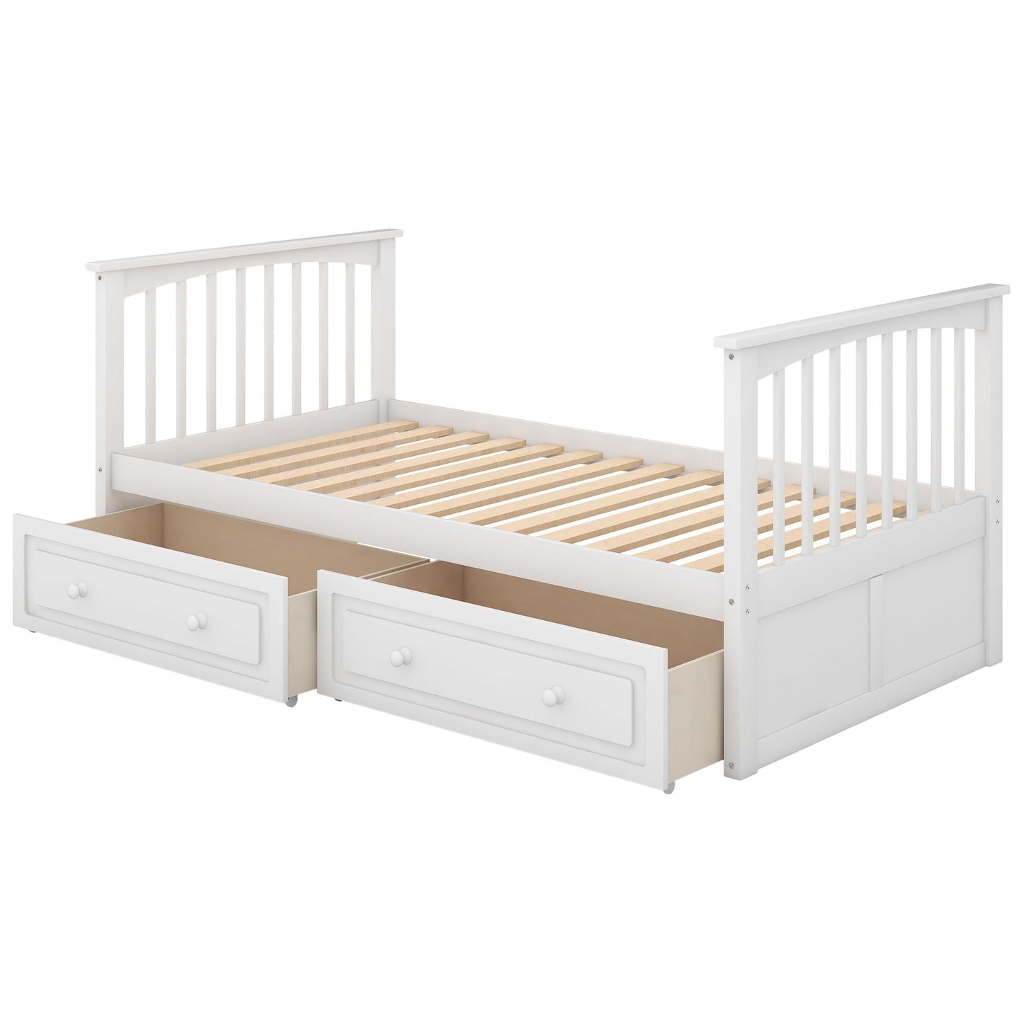 Twin over Twin Bunk Bed with Drawers,  Convertible Beds,  White