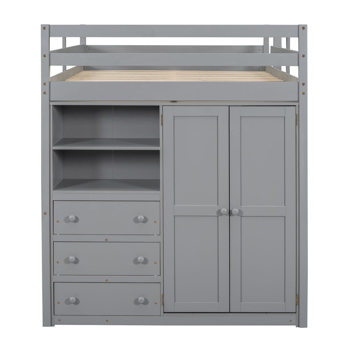 Space-Saving Full Wood Loft Bed with Built-in Wardrobe, Desk & Storage, Gray | Just Better Bunk Beds