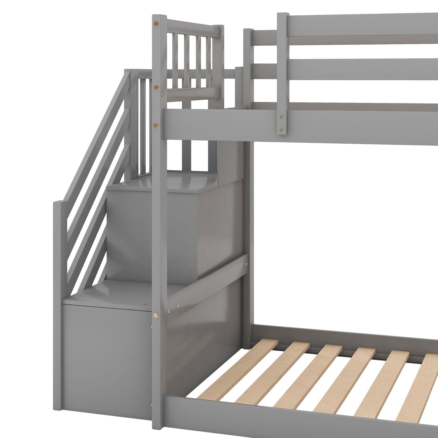 Convertible Twin Over Twin Wood Bunk Bed with Slide and Stairway, White | Just Better Bunk Beds