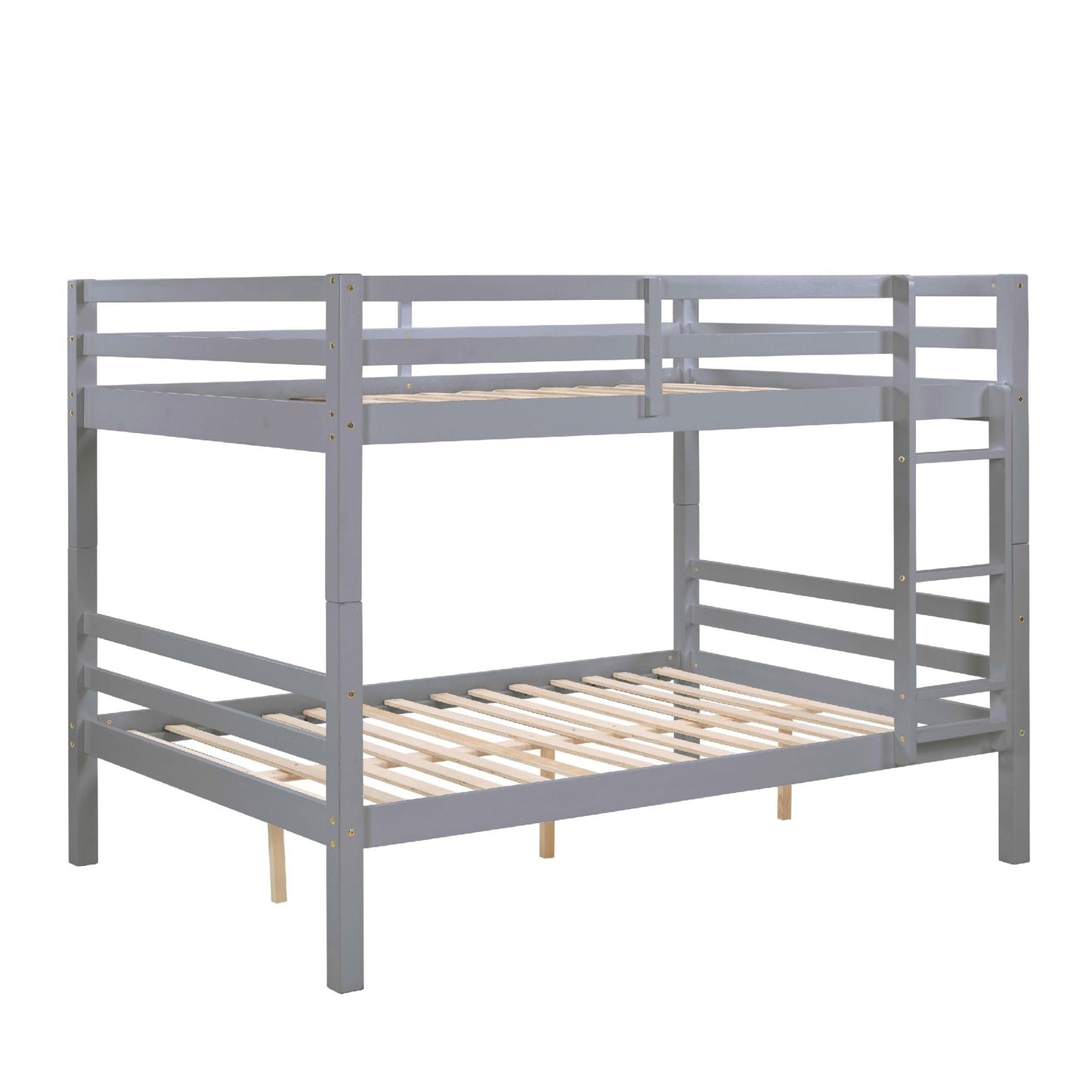 Durable Full Over Full Wood Bunk Bed with Thick Posts, High Guardrail, Ladder, Gray | Just Better Bunk Beds