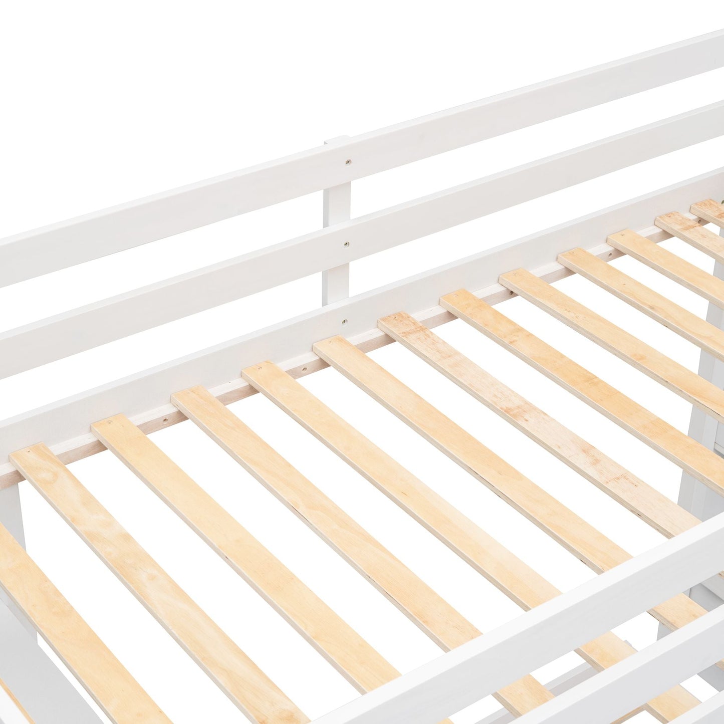 Storage Staircase Twin Over Full Wood Bunk Bed with 3-Layer Shelves and Drawers, White | Just Better Bunk Beds
