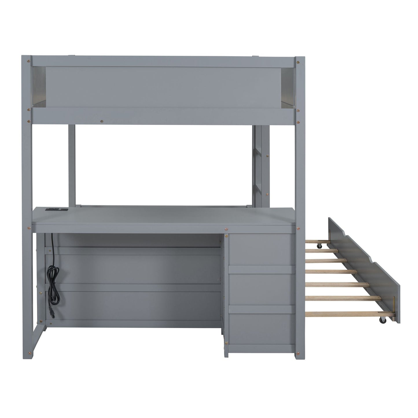 Multi-Functional Full Over Full Wood Bunk Bed with Trundle, Storage, and Desk, Gray | Just Better Bunk Beds