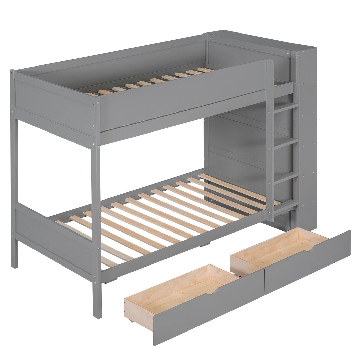 Twin over Twin Bunk Bed With 2 Drawers and Multi-layer Cabinet,  Gray
