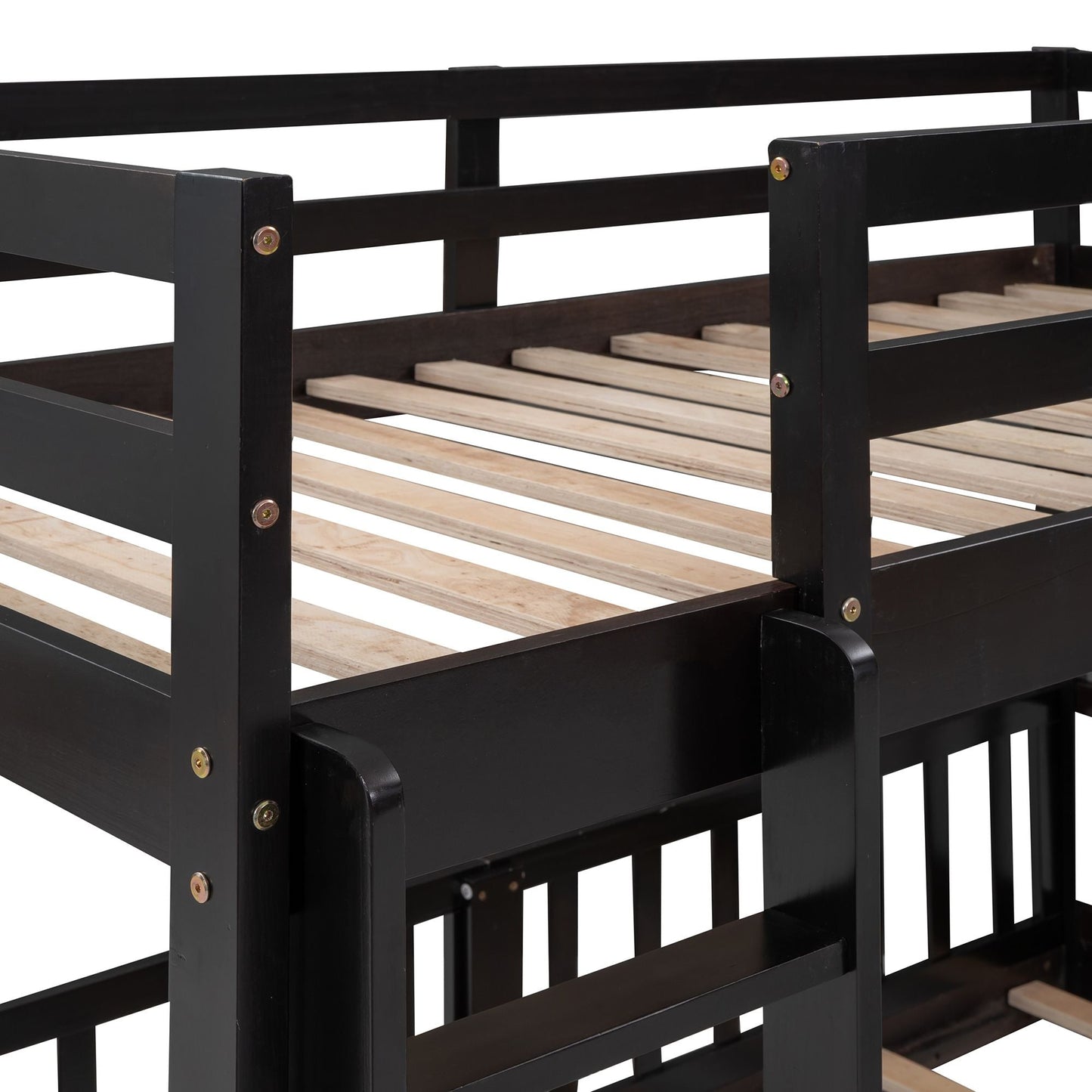 Kids Bedroom Twin Over Twin Wood Bunk Bed with Slide and Ladder, White | Just Better Bunk Beds