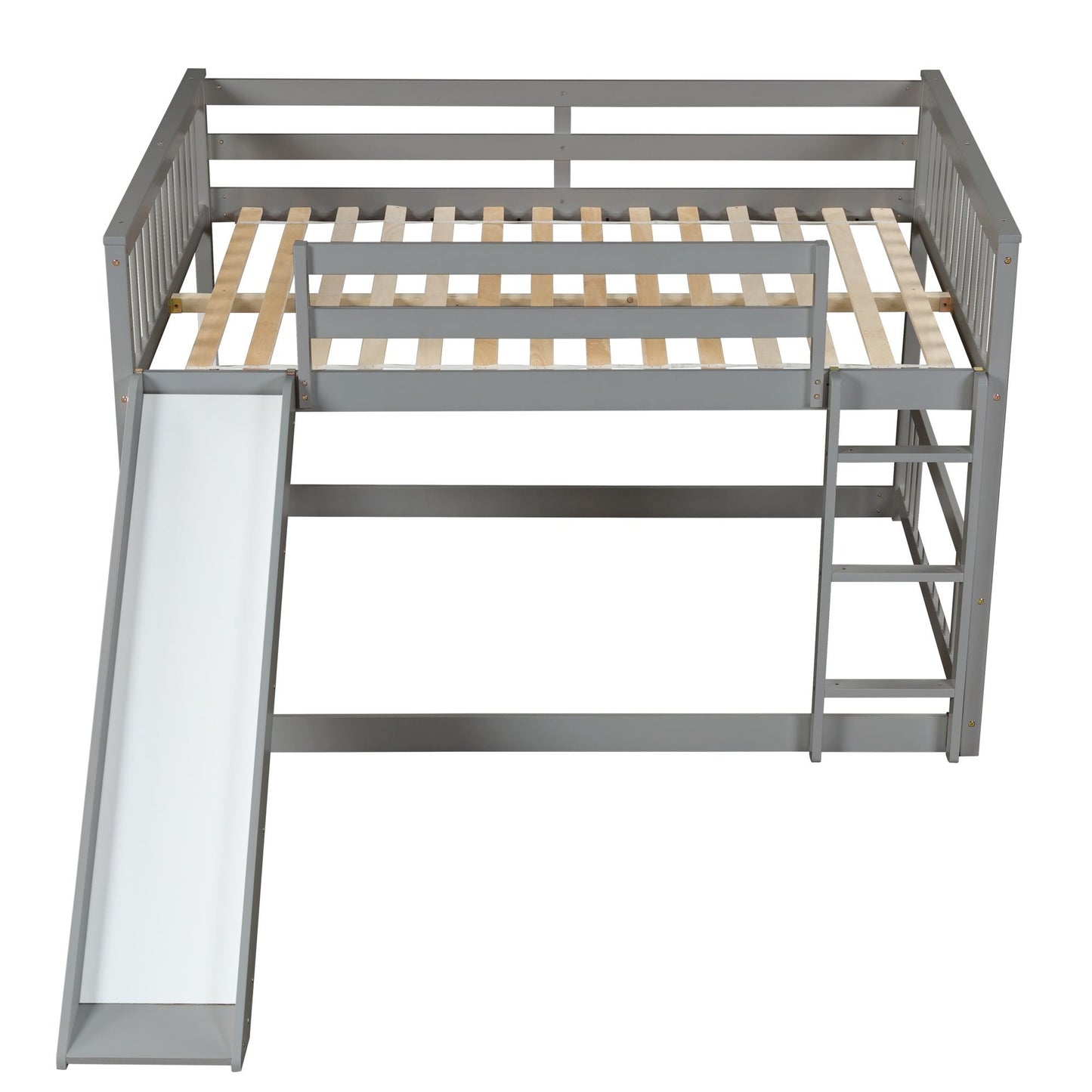 Space-Saving Full Over Full Wood Bunk Bed with Slide and Safety Guardrails, White | Just Better Bunk Beds