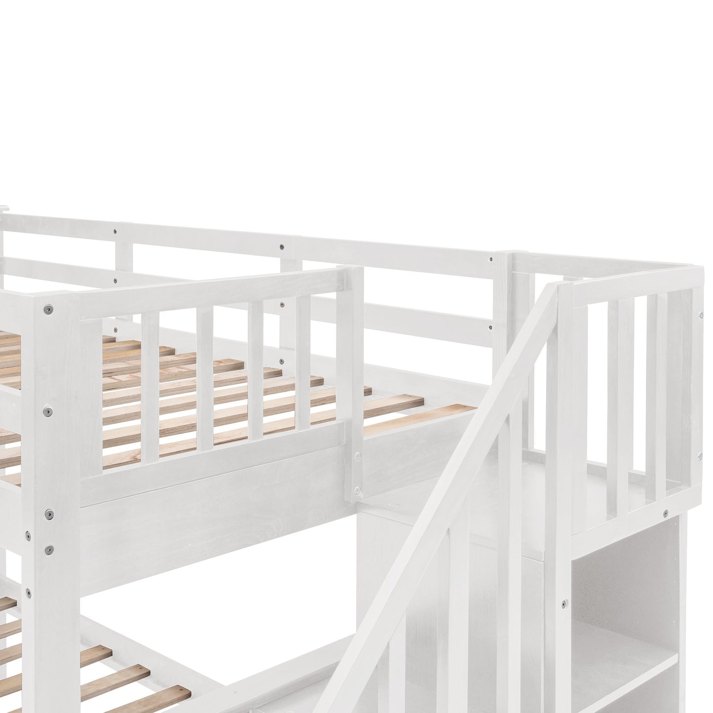 Stairway Twin-Over-Full Bunk Bed with Drawer,  Storage and Guard Rail for Bedroom,  Dorm,  for Adults,  White
