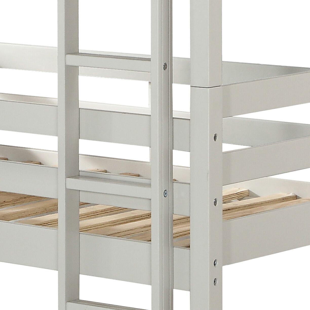 Heavy-Duty Twin Wood Triple Bunk Bed with Safety Guardrails, Space-Saving Design, Easy Assembly, Gray | Just Better Bunk Beds