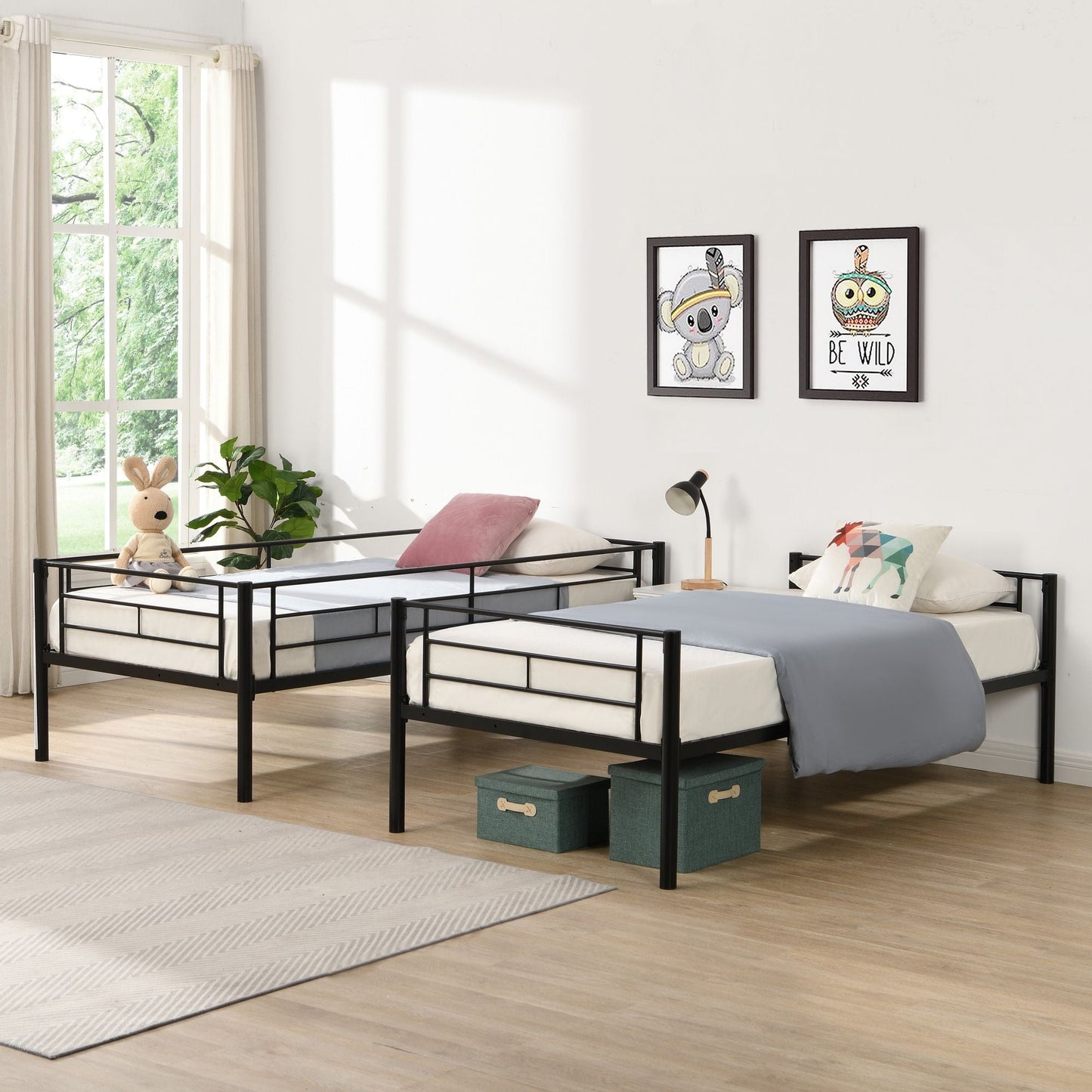 Heavy-Duty Twin Metal Bunk Bed with Trundle and Guard Rail, Multiple Colors | Just Better Bunk Beds