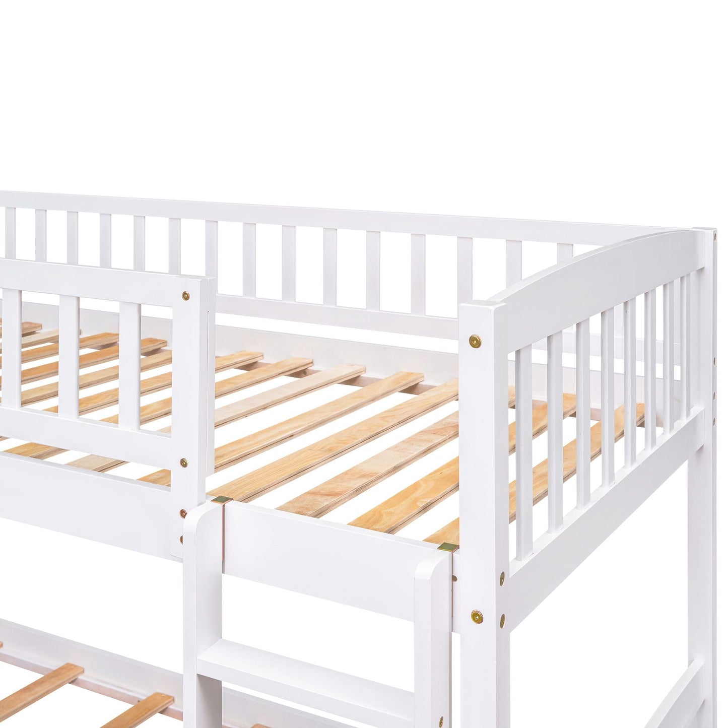 Stairway Twin over Twin Bunk Bed with Two Drawers and Slide,  White