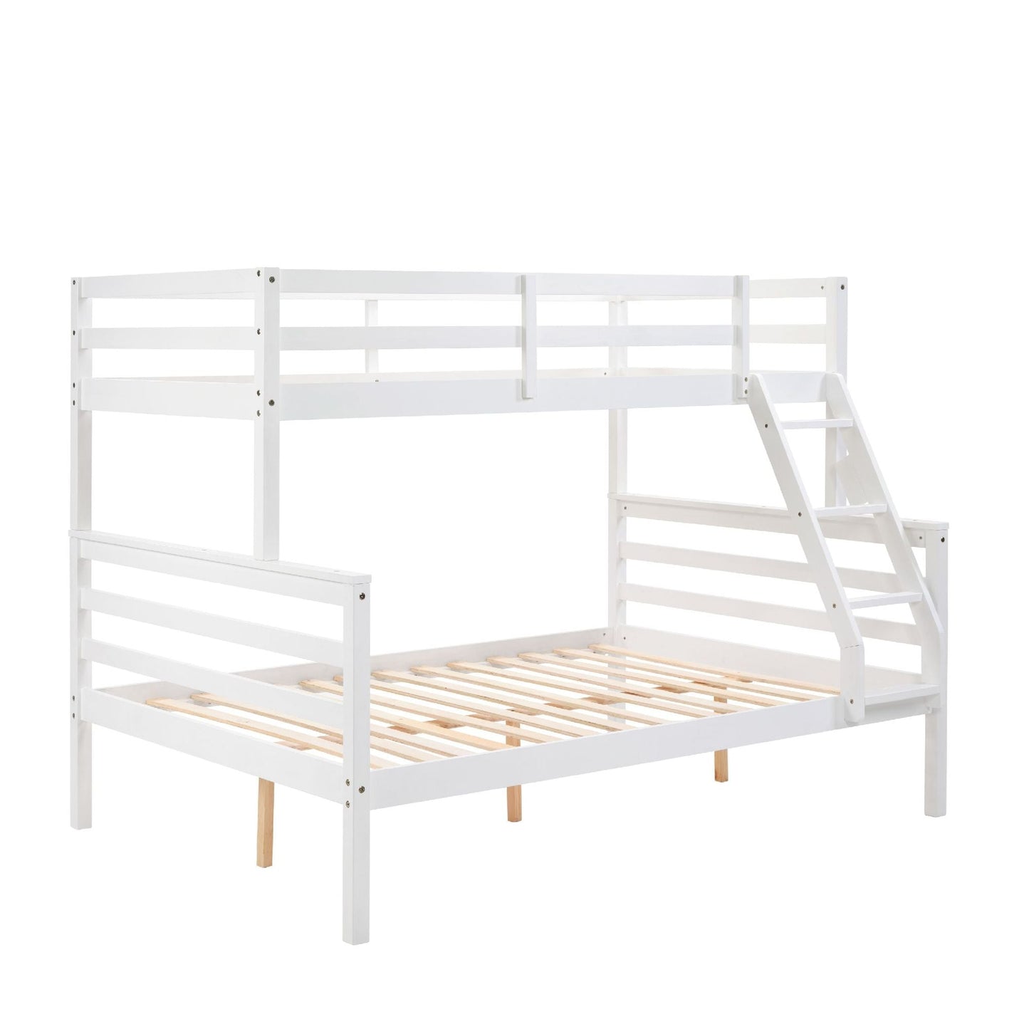 Shared Room Solution Twin Over Full Wood Bunk Bed, White with Ladder and High Guardrail | Just Better Bunk Beds