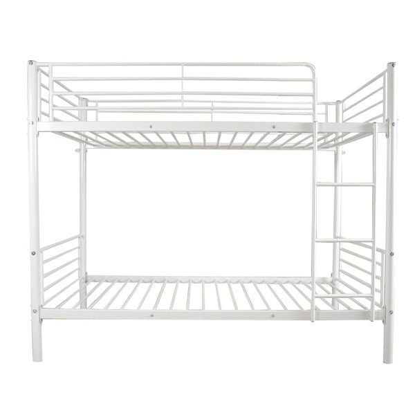 Kids Bedroom Twin Metal Bunk Bed with Ladder, White | Just Better Bunk Beds