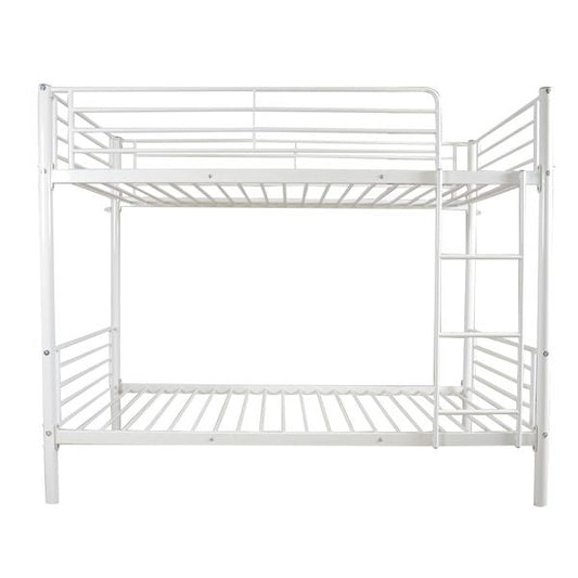 Kids Bedroom Twin Metal Bunk Bed with Ladder, White | Just Better Bunk Beds