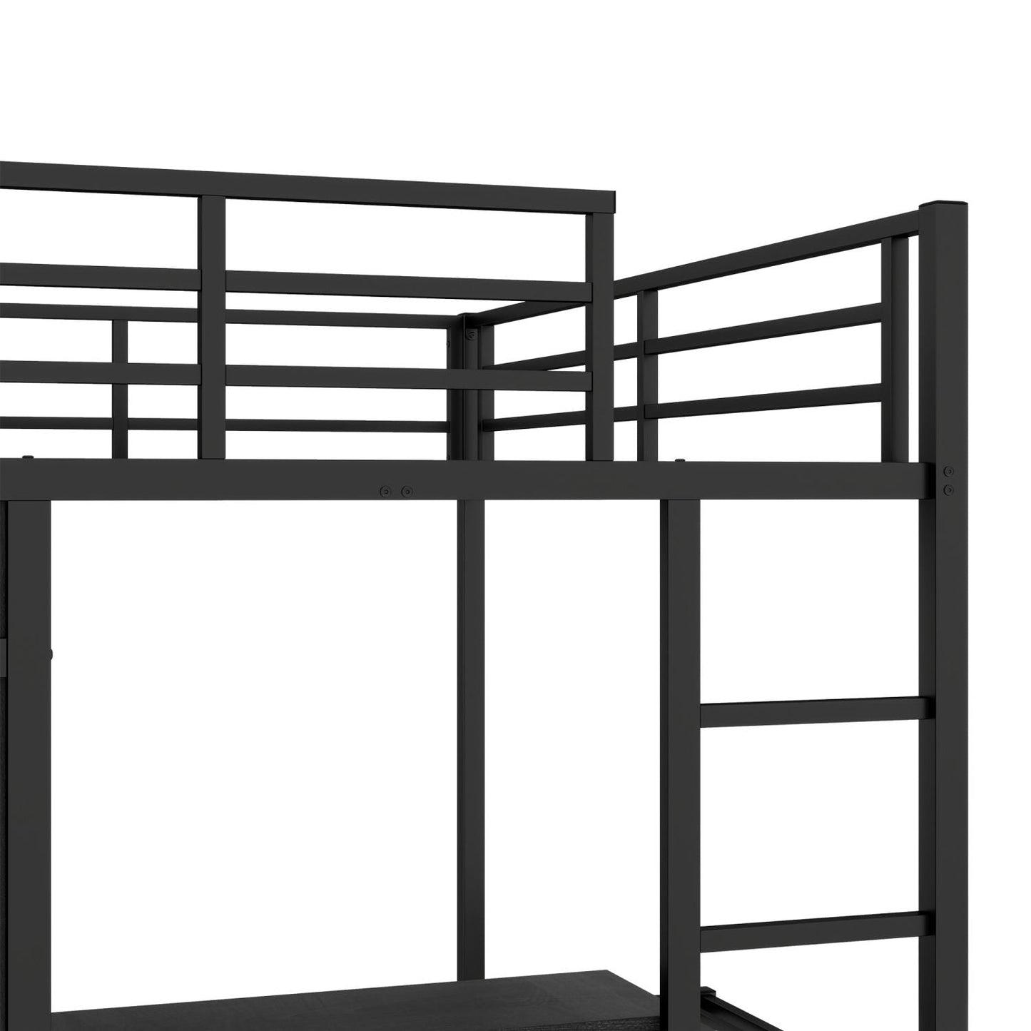 Space-Saving Full XL Over Twin Metal Bunk Bed with Folding Desk and LED Closet, Black | Just Better Bunk Beds