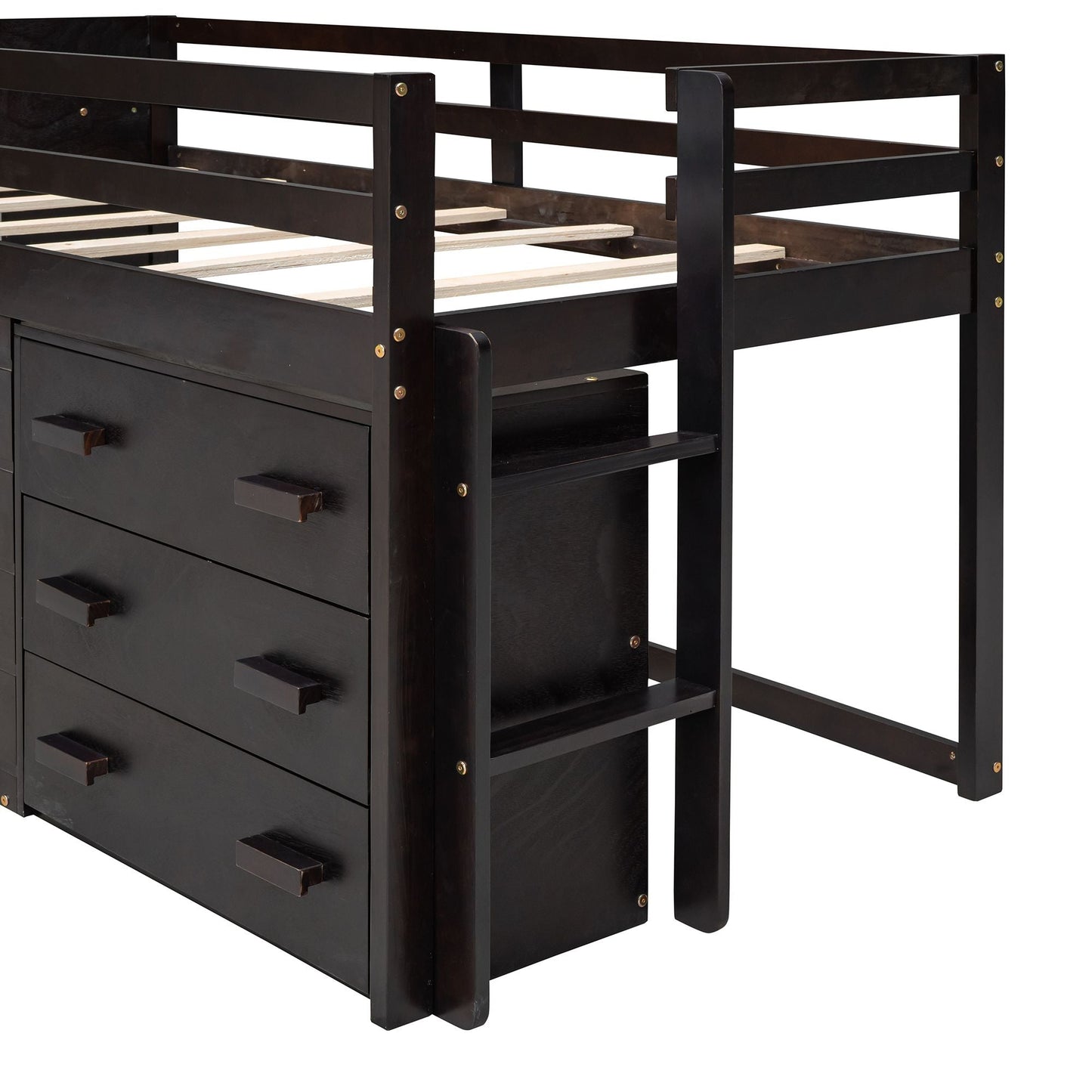 Kids Bedroom Twin Wood Loft Bed with Cabinet and Shelf, White | Just Better Bunk Beds