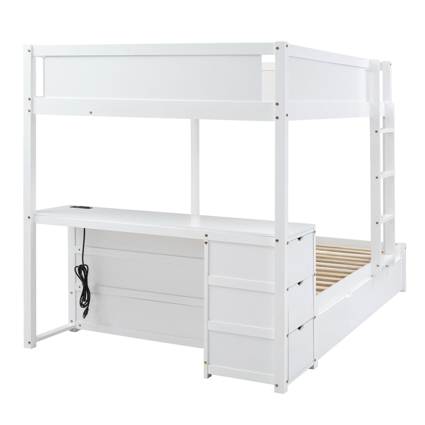 Multi-Functional Full Over Full Wood Bunk Bed with Twin Trundle, Storage, Desk, White | Just Better Bunk Beds