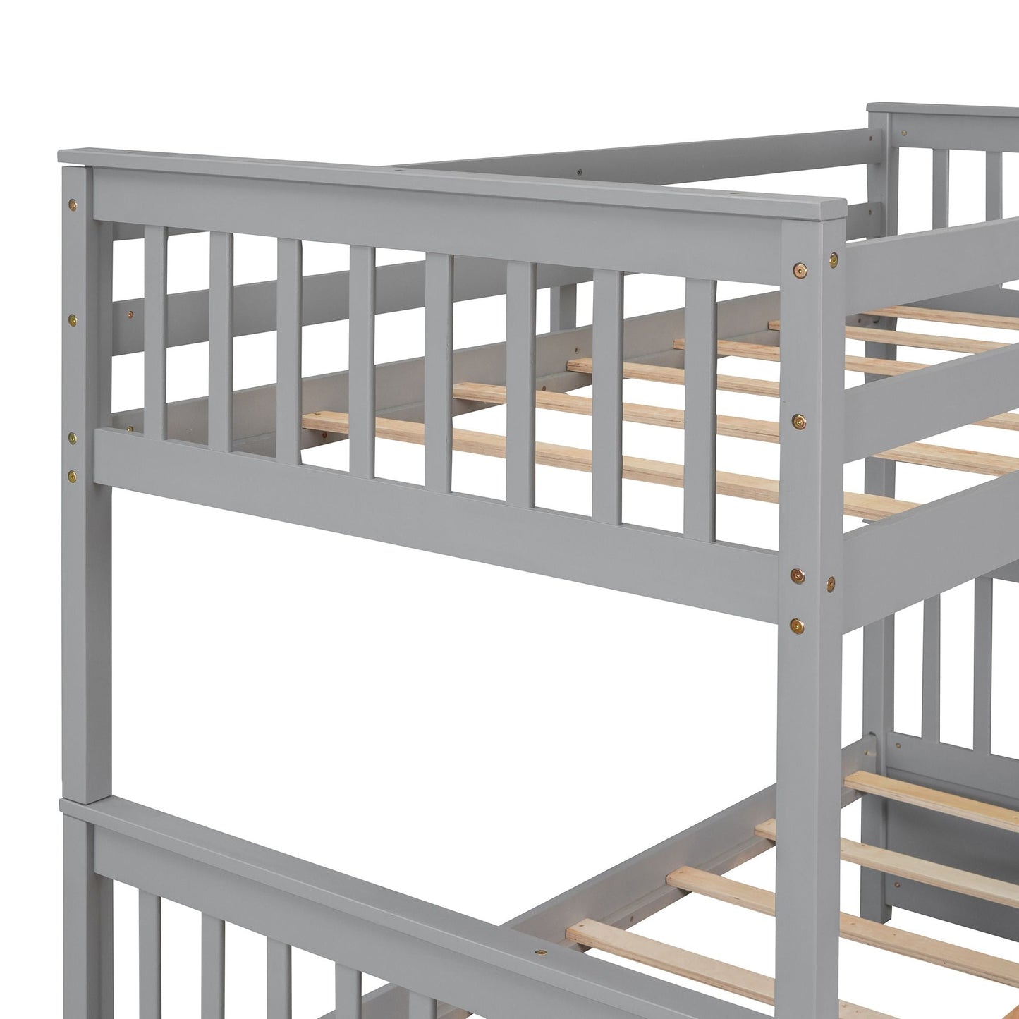 Heavy-Duty Twin Over Full Wood Bunk Bed with Ladders and Two Storage Drawers, White | Just Better Bunk Beds