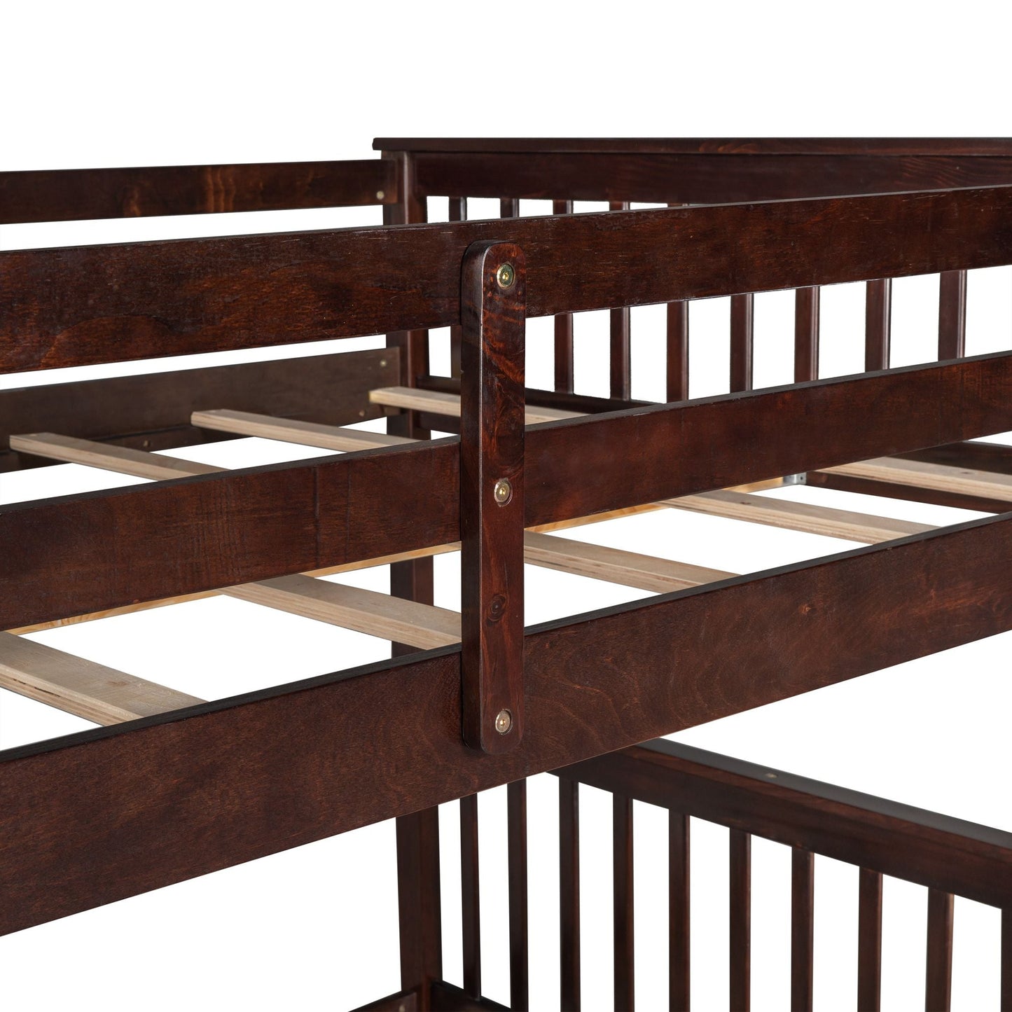 Storage-Focused Full Over Full Wood Bunk Bed with Ladders and Drawers, Espresso | Just Better Bunk Beds