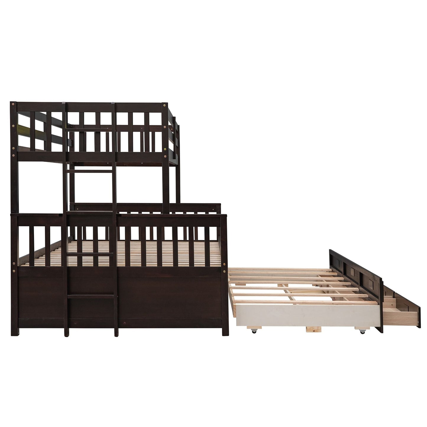 Versatile Twin Over Full Wood Bunk Bed, White with Trundle and Drawers | Just Better Bunk Beds
