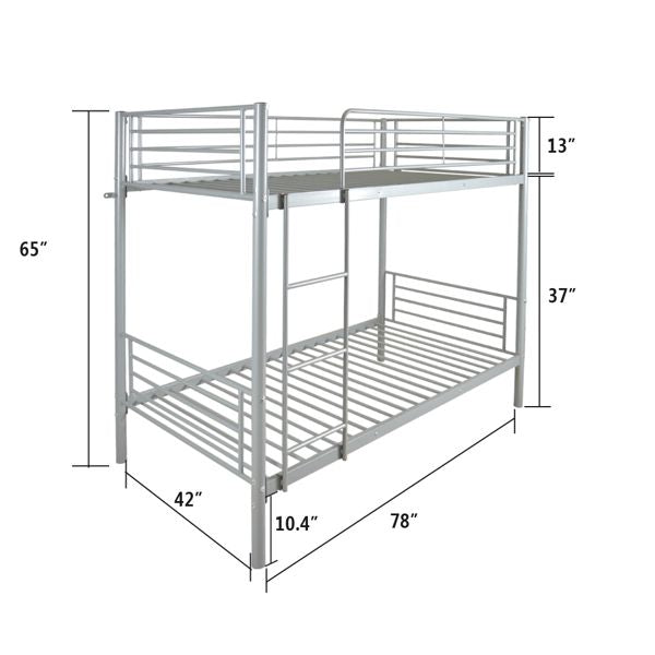 Twin Size Gray Iron Bunk Bed with Ladder for Kids - Stylish and Space-Saving Design
