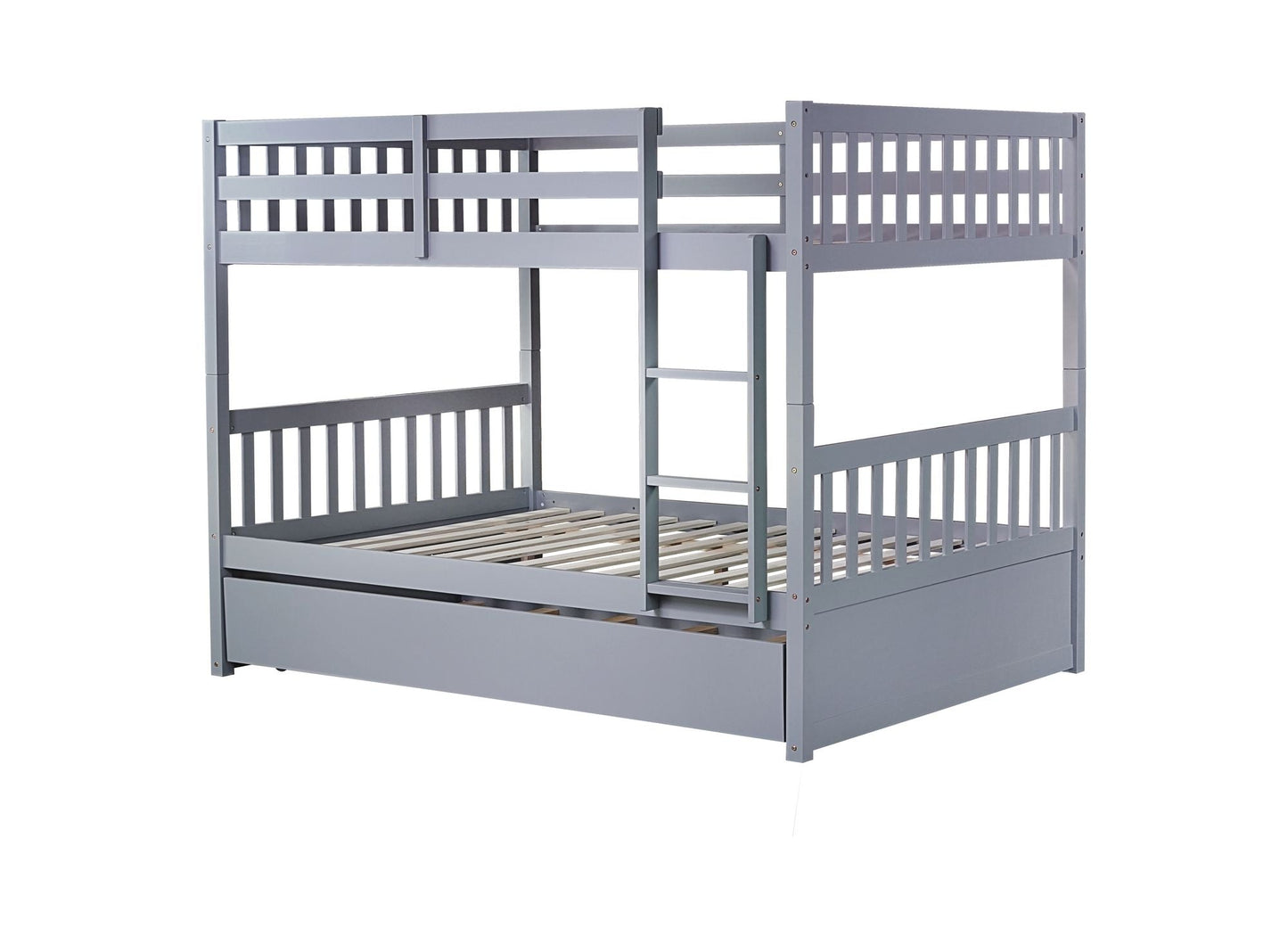 Convertible Full Over Full Wood Bunk Bed with Trundle and Ladder, Gray | Just Better Bunk Beds