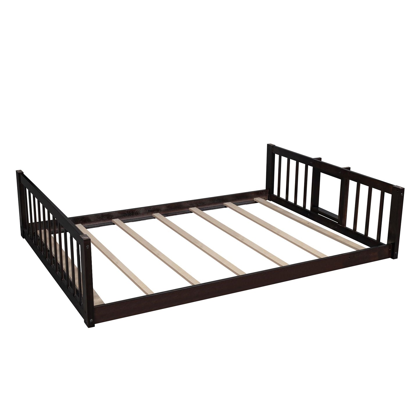 Shared Room Solution Full Over Full Over Full Wood Triple Bunk Bed with Ladder, Slide, Guardrails, Espresso | Just Better Bunk Beds