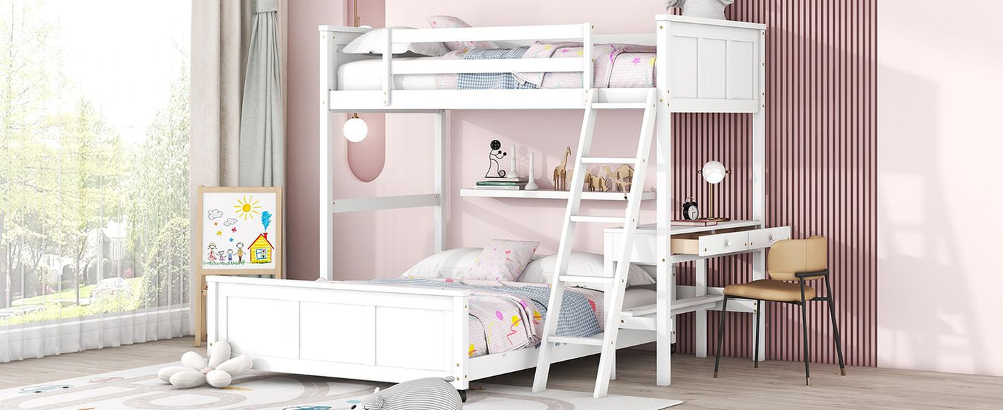 Study Space Twin Over Full Wood Bunk Bed with Desk, White | Just Better Bunk Beds