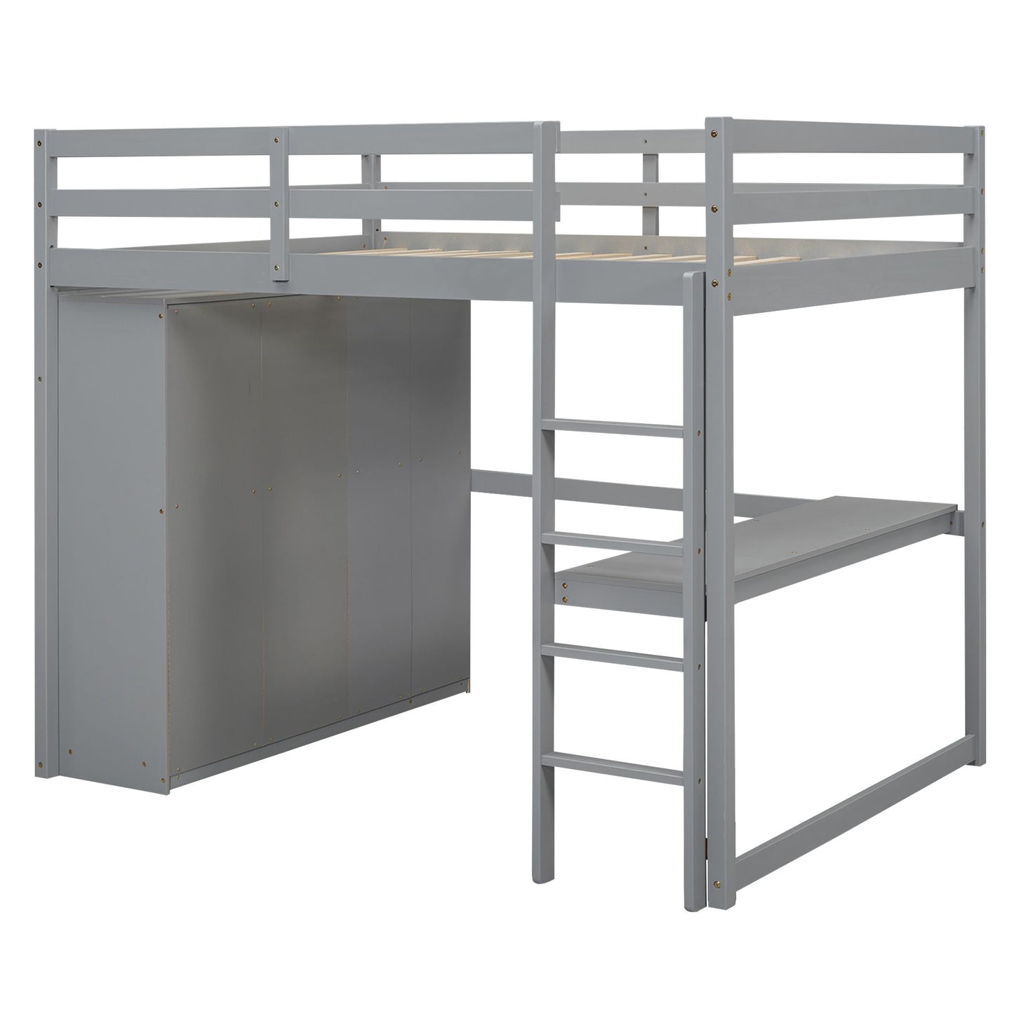 Space-Saving Full Wood Loft Bed with Built-in Wardrobe, Desk & Storage, Gray | Just Better Bunk Beds