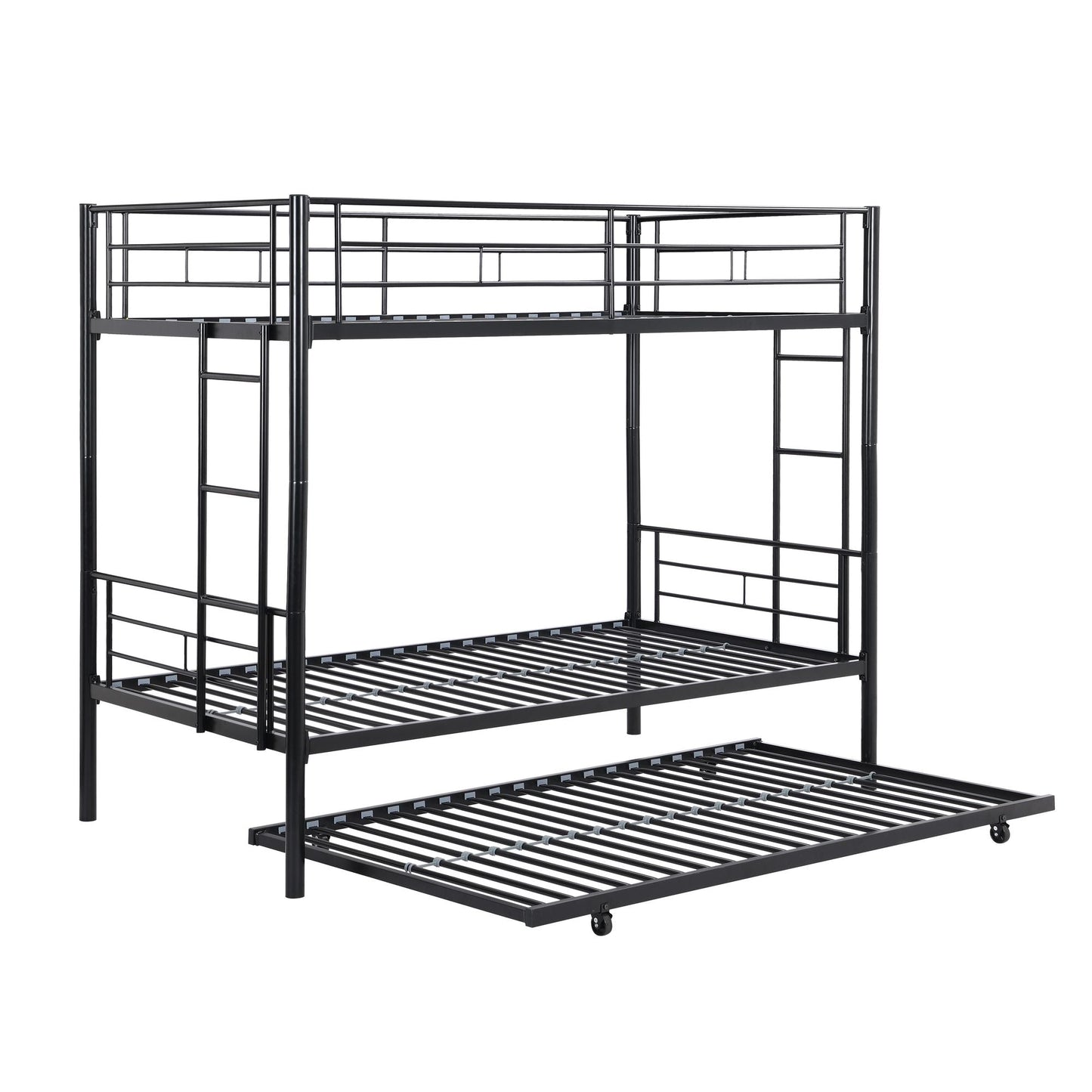 Heavy-Duty Twin Metal Bunk Bed with Trundle and Guard Rail, Multiple Colors | Just Better Bunk Beds