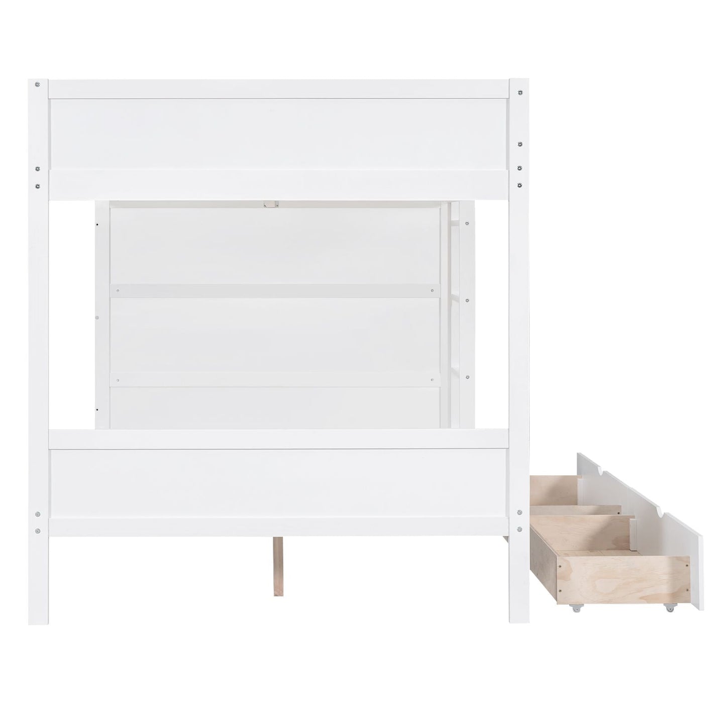 Organized Full Over Full Wood Bunk Bed with 2 Drawers and Multi-Layer Cabinet, White | Just Better Bunk Beds