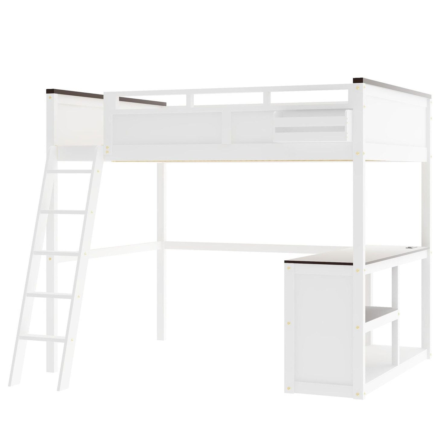 Space-Saving Queen Wood Loft Bed with Desk, Storage & USB Charging Station, White | Just Better Bunk Beds