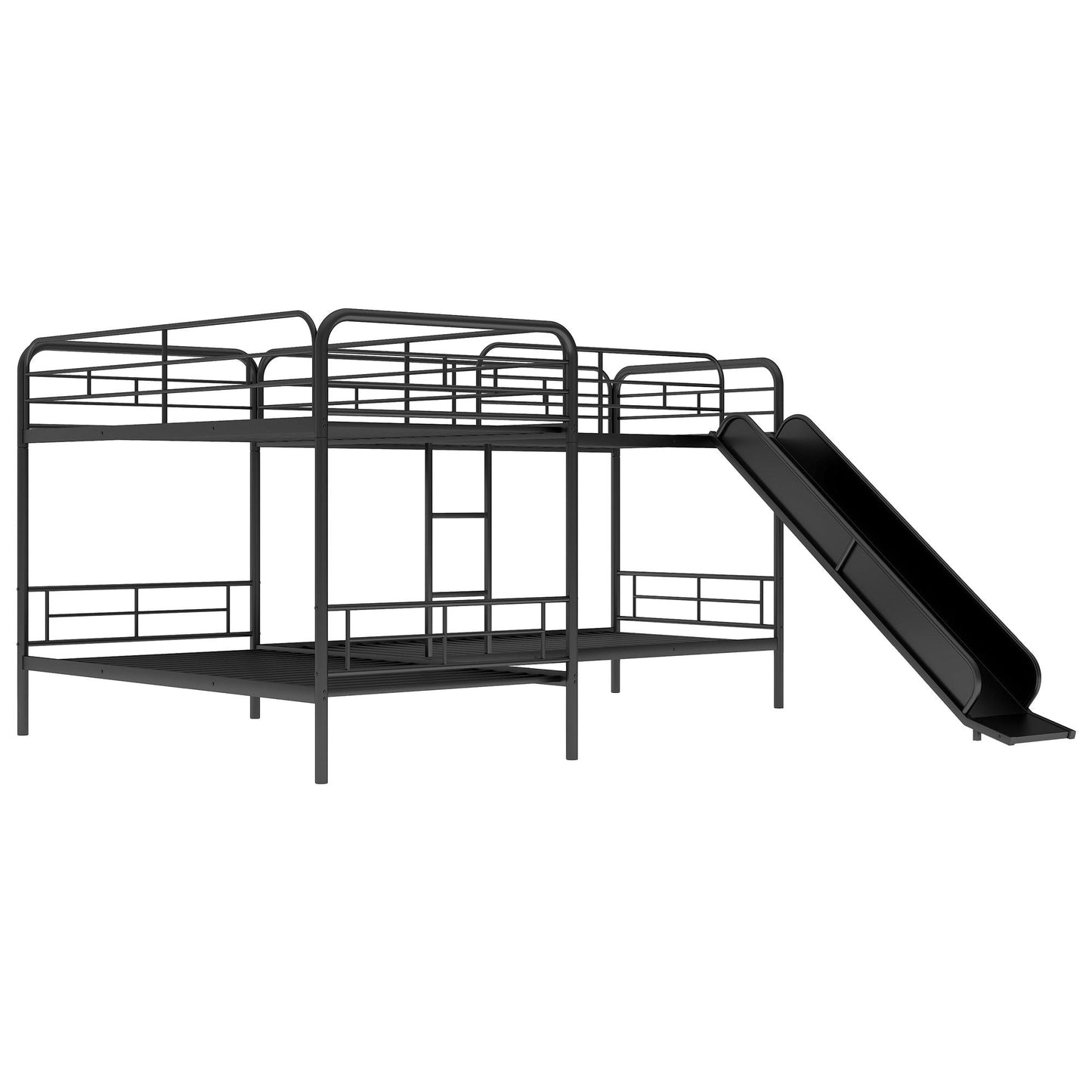 Twin Size L-Shaped Bunk Bed with Slide and Ladder,  Black