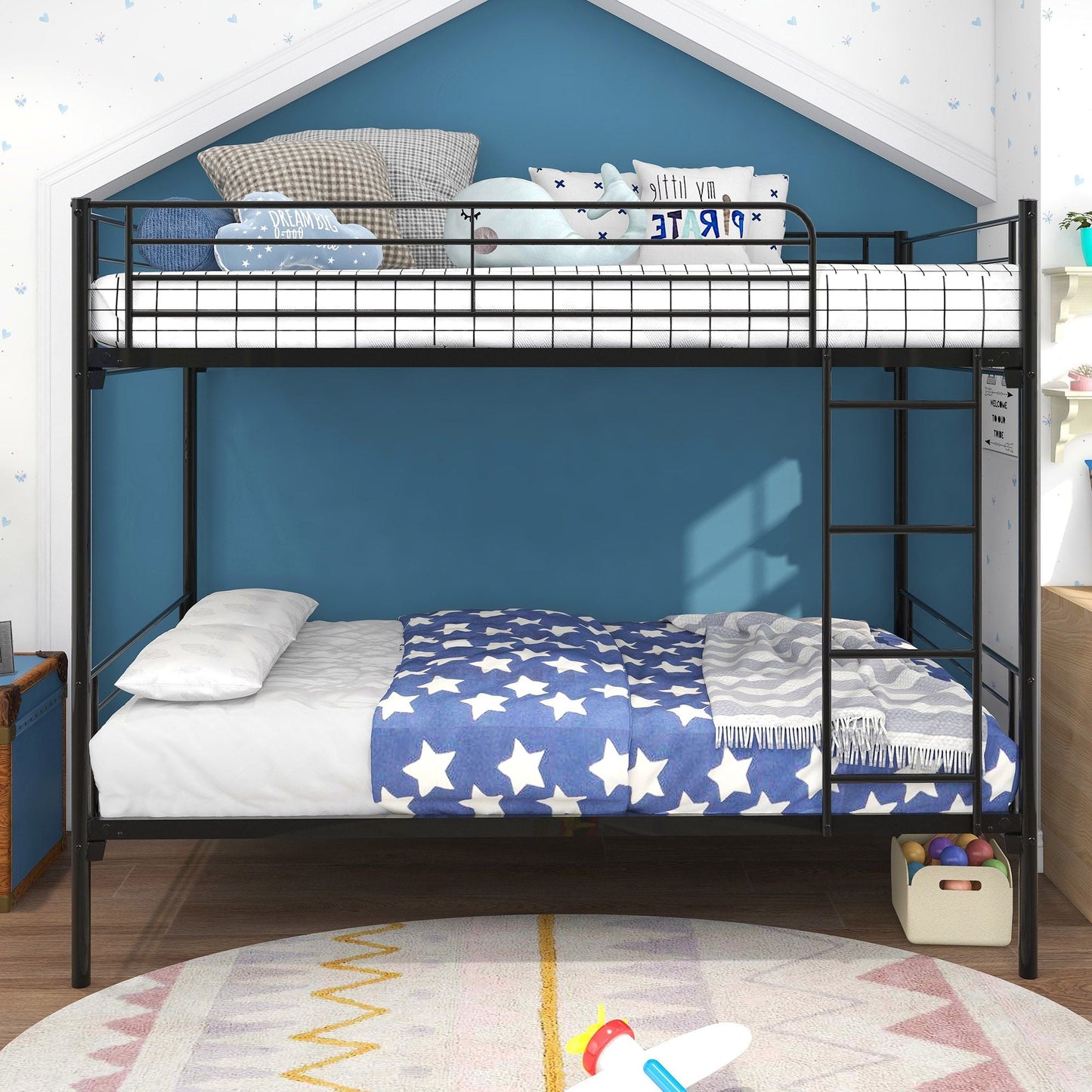 Twin over Twin Bunk Bed,  Metal Frame with Ladder