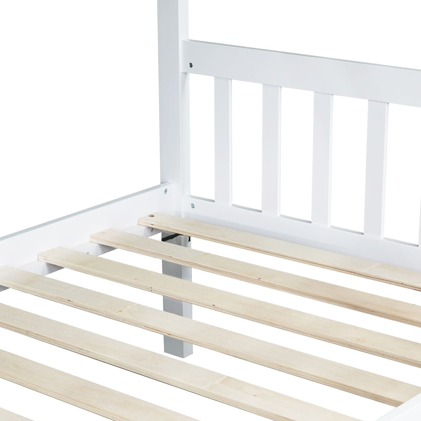 Convertible Twin Over Twin Rubber Wood Bunk Bed with Trundle, Ladder, Safety Guardrails, White | Just Better Bunk Beds