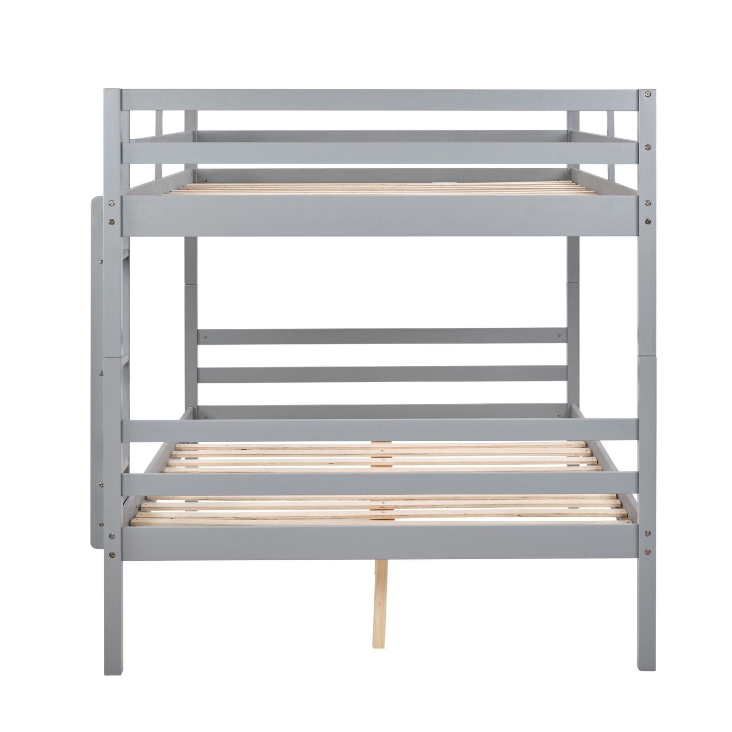 Space-Saving Full Over Full Wood Bunk Bed, Gray with Ladder and High Guardrail | Just Better Bunk Beds