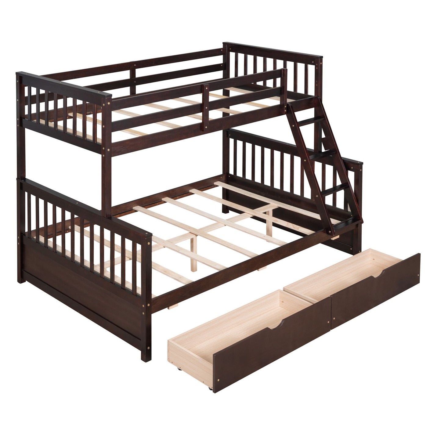 Heavy-Duty Twin Over Full Wood Bunk Bed with Ladders and Two Storage Drawers, White | Just Better Bunk Beds