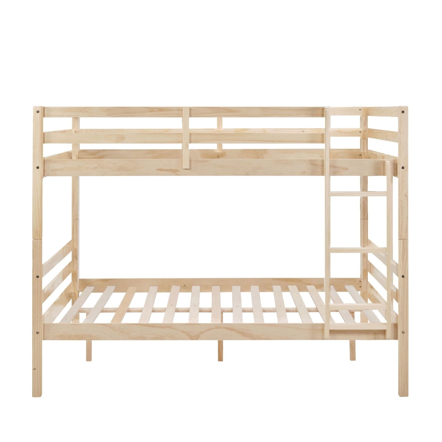 Dorm Room Full Over Full Wood Bunk Bed with Ladder and Guardrail, Natural | Just Better Bunk Beds