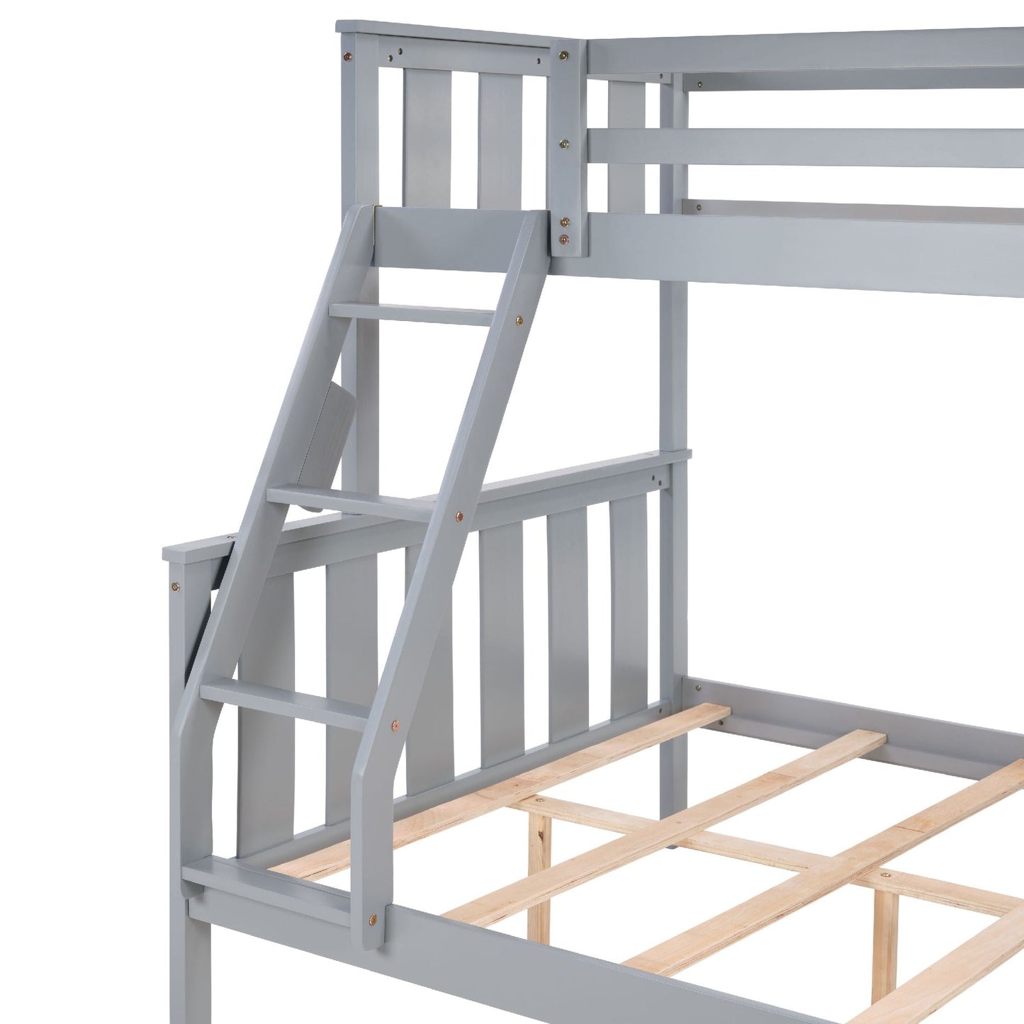 Kids Bedroom Twin Over Full Wood Bunk Bed with Flexible Ladder, Gray | Just Better Bunk Beds