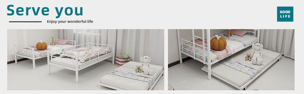 Heavy-duty Sturdy Meta Twin over Twin Bunk Bed/l/ Noise Reduced/ Safety Guardrail/No Box Spring Needed, White