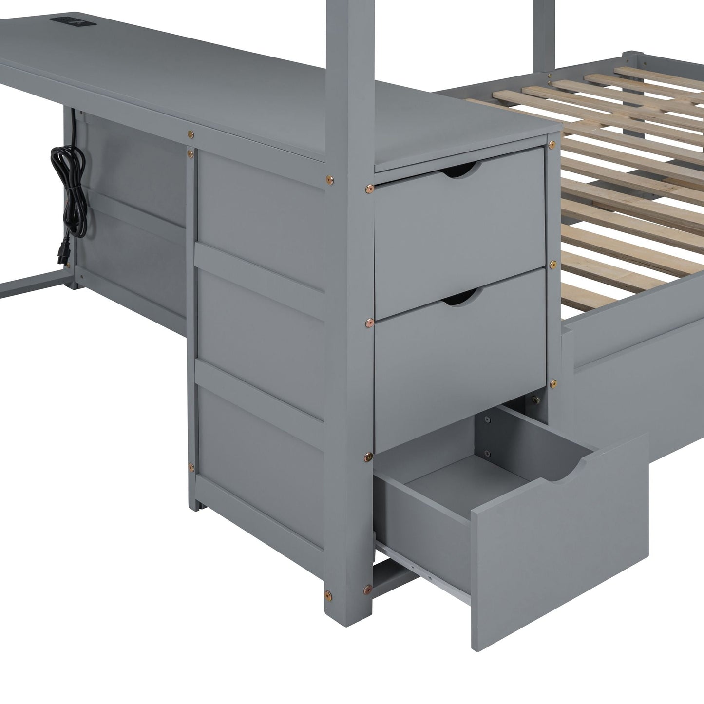 Shared Room Solution Full Over Full Wood Bunk Bed with Twin Trundle, Gray | Just Better Bunk Beds