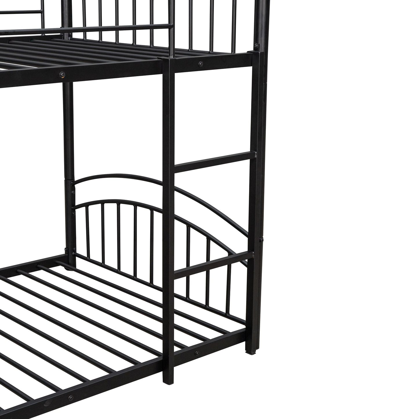 Kids Bedroom Twin Over Twin Metal Bunk Bed with Slide, Black | Just Better Bunk Beds