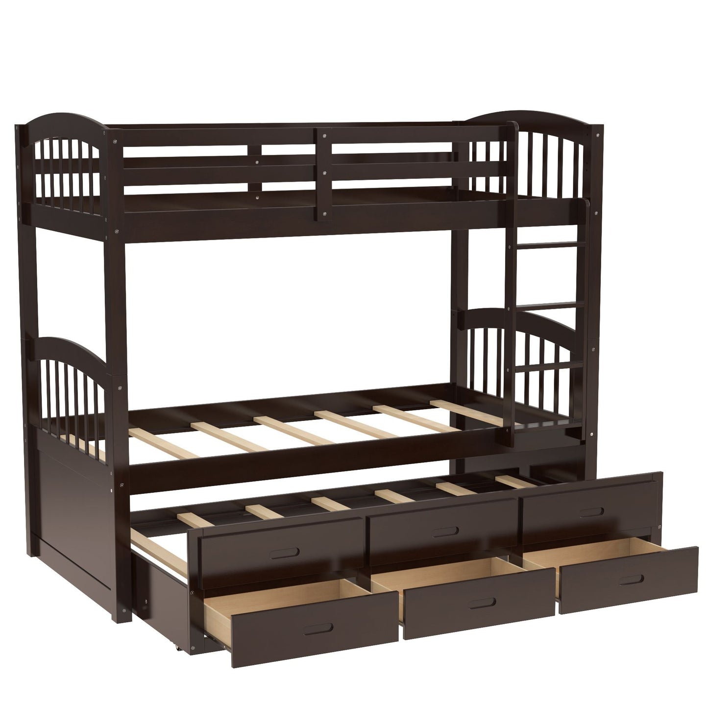 Space-Saving Twin Over Twin Wood Bunk Bed, White with Trundle and Drawers | Just Better Bunk Beds