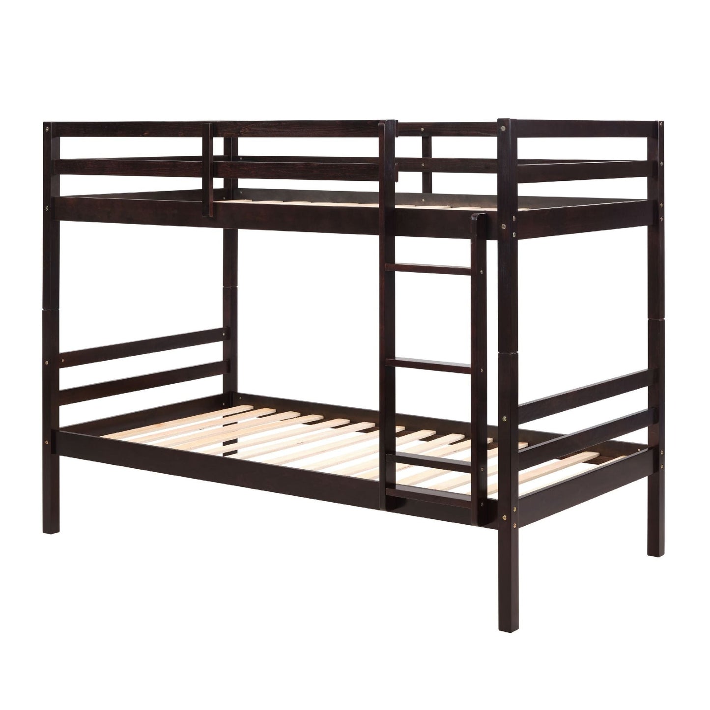 Twin over Twin Bunk Bed with Ladder,Wooden Bunk Bed with High Guardrail and Ladder for Kids, Teens, Dorm Rooms, and Guest Rooms,No Box Spring Needed,Espresso