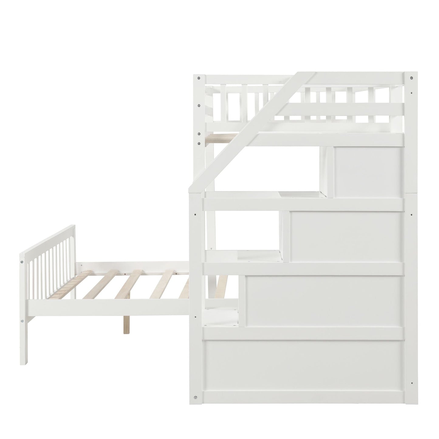 Space-Saving Twin Over Full Wood Loft Bed with Staircase, Gray | Just Better Bunk Beds
