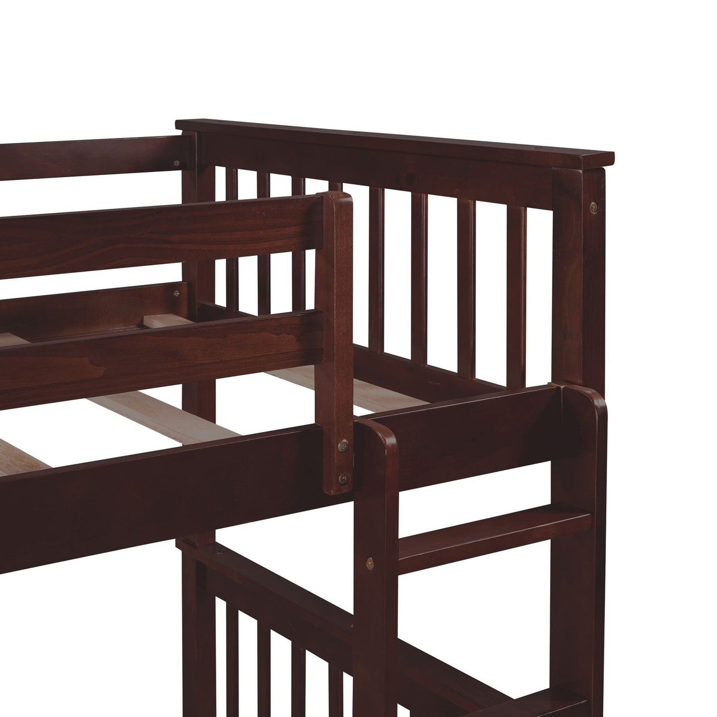 Storage Twin Over Twin Wood Bunk Bed with Ladders and Two Drawers, Espresso | Just Better Bunk Beds