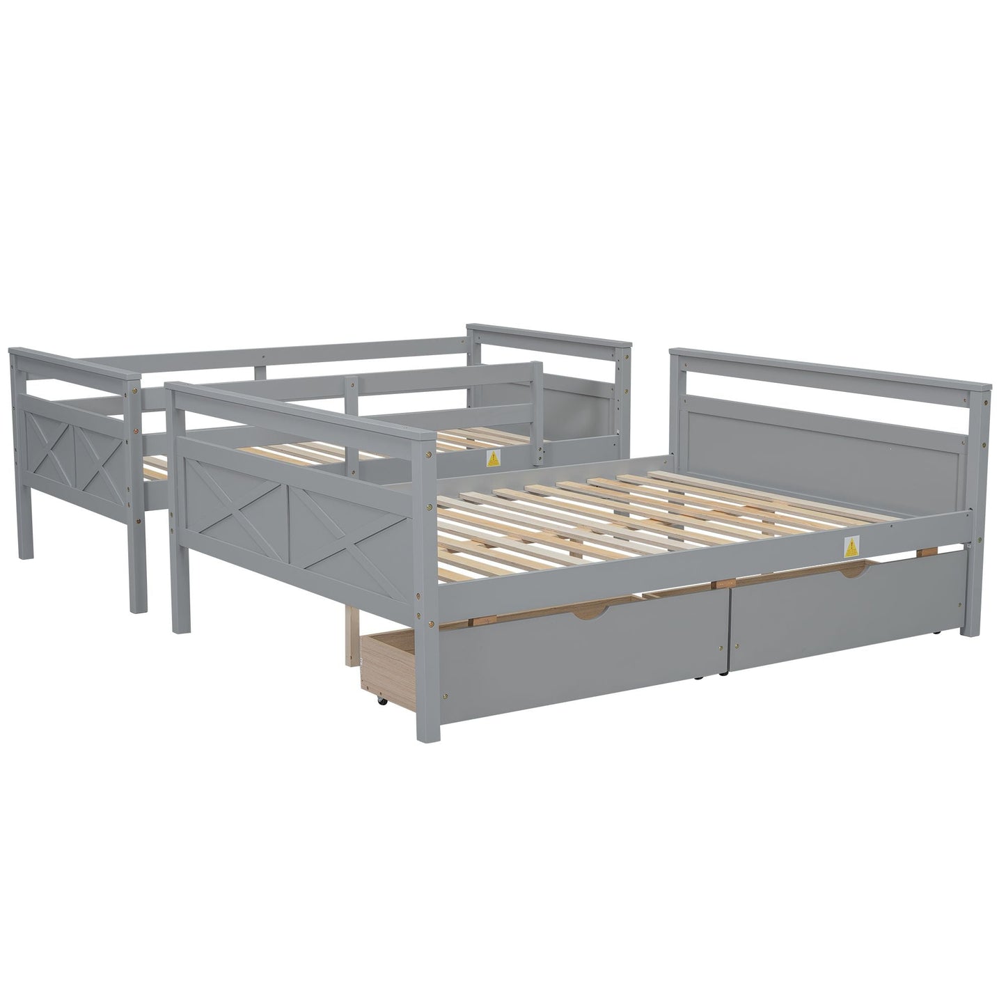 Heavy-Duty Twin Over Full Wood Bunk Bed with Ladder, Storage Drawers, Safety Guardrail, Gray | Just Better Bunk Beds