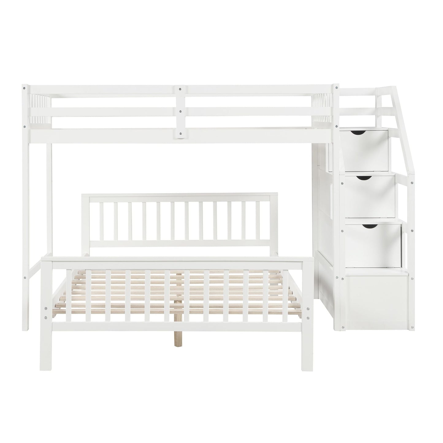 Space-Saving Twin Over Full Wood Loft Bed with Staircase, Gray | Just Better Bunk Beds