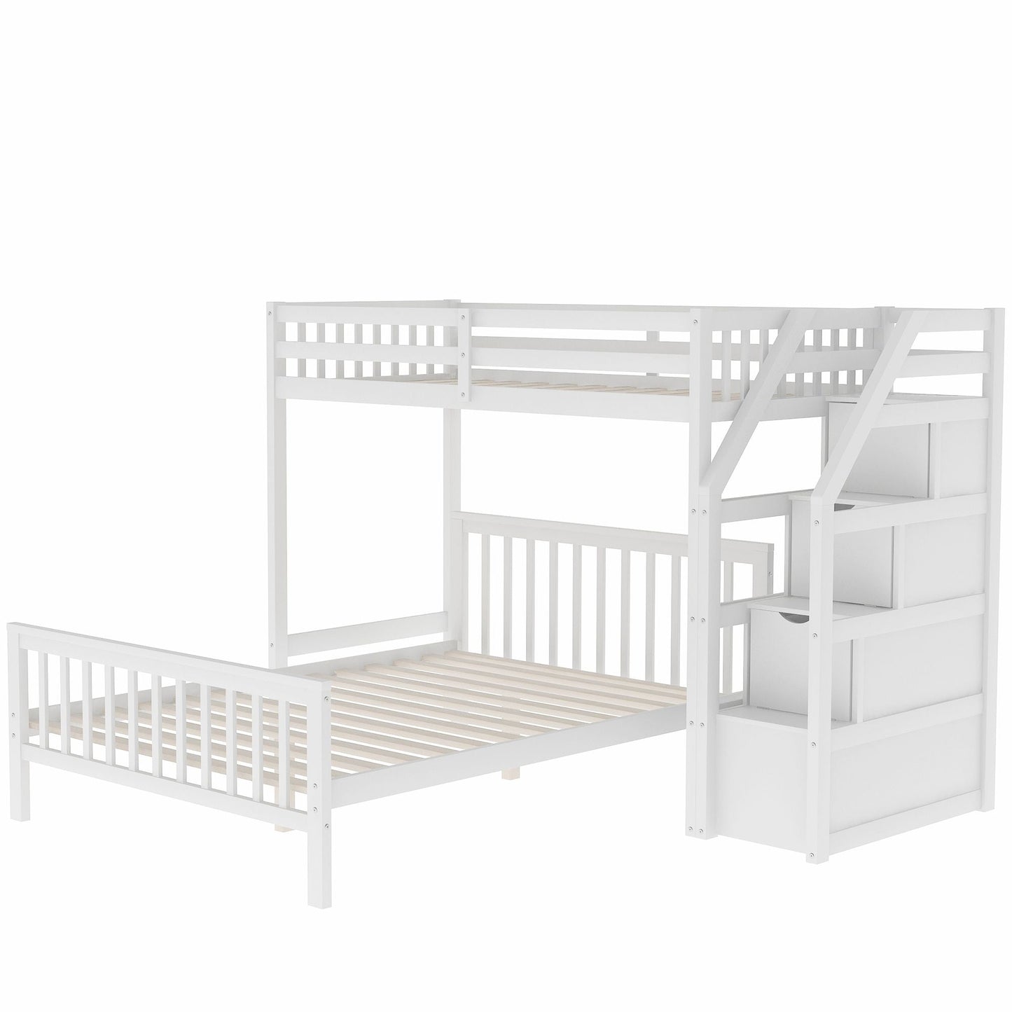 Space-Saving Twin Over Full Wood Loft Bed with Staircase, Gray | Just Better Bunk Beds
