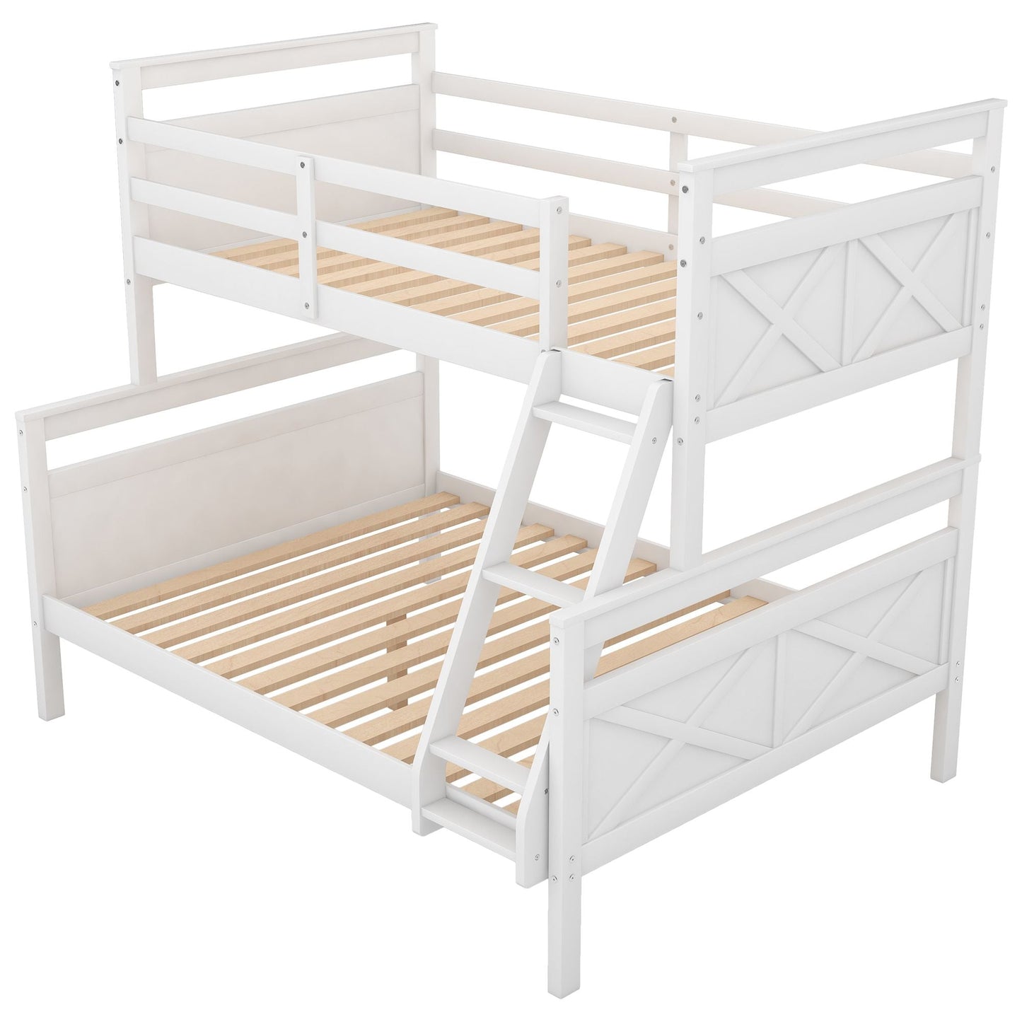 Kids Bedroom Twin Over Full Wood Bunk Bed with Ladder and Safety Guardrail, Gray | Just Better Bunk Beds